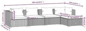 5 pcs conjunto lounge de jardim c/ almofadões vime PE preto