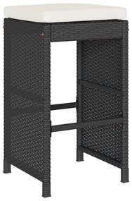 Bancos de bar com almofadões para jardim 6 pcs vime PE preto