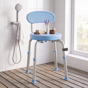 Banco de Duche Giratório, 38,5 x 37,5 x 75 cm, Altura Regulável em 5 Níveis, Azul