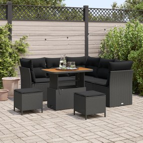 Conjunto de Sofá de Jardim de 8 Peças com Almofadas em Vime Preto Acác