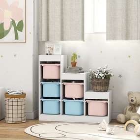 Móvel de Arrumação para Brinquedos, 96 x 38,5 x 90 cm, 6 Caixas Amovíveis, multicolorido