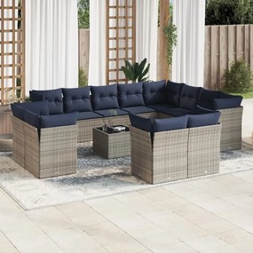 vidaXL 13 pcs conjunto sofás p/ jardim c/ almofadões vime PE cinzento