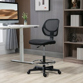Cadeira de escritório com assento alto em malha, altura ajustável entre 50 e 70 cm, com apoio para os pés giratório a 360°, na cor preta