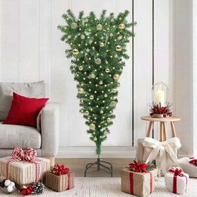 vidaXL Árvore de Natal Artificial Pré-iluminada de Cabeça para Baixo com Conjunto de Bolas