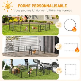 Parque para cães, recinto para cães com 16 painéis modulares e dobráveis, portátil, em aço, com portas de 80 x 60, cinzento