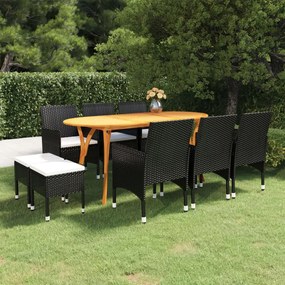 vidaXL 9 pcs conjunto de jantar para jardim preto