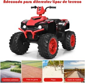 Moto 4 para crianças elétrica a bateria 12V Marcha à frente e atrás Velocidade alta e baixa com música Luzes LEDs Vermelha