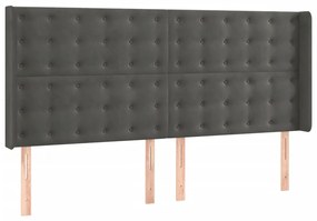 Cama box spring c/ colchão/LED 200x200cm veludo cinzento-escuro