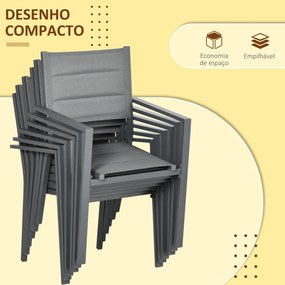 Conjunto de Móveis de Jardim 7 Peças Conjunto de Refeição de Exterior com Mesa Extensível e 6 Cadeiras Empilháveis com Estrutura de Alumínio e Assento