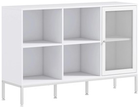 HOMCOM Aparador de Cozinha com Porta de Malha 4 Compartimentos Abertos e Estante Ajustável para Sala 120x37x81,5 cm Branco | Aosom Portugal