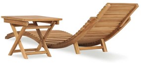 Espreguiçadeira dobrável com mesa madeira de teca maciça