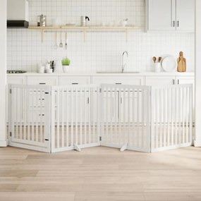 vidaXL Portão p/ cães com porta dobrável 4 painéis 320 cm álamo branco