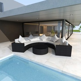 vidaXL 6 pcs conjunto lounge de jardim c/ almofadões vime PE preto