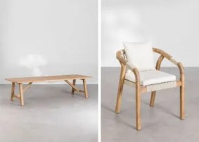 Conjunto De Mesa Retangular 300x100 Cm E 12 Cadeiras De Jardim Em Madeira De Acácia Dubai Castanho Acácia Rústico & Tecido Gardénia Branco - Sklum