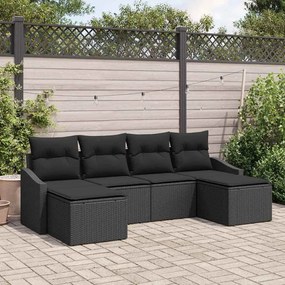 vidaXL Conjunto de Sofá de Jardim com 6 Peças e Almofadas Preto em Rattan Sintético
