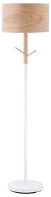 Candeeiro de Pé com Ganchos para Bolsa Chapéus Ecrã de PE Suporte para Lâmpada E27 Máx. 40W e Interruptor de Pé Moderno para Sala de Estar Dormitório Ø38x158cm Natural e Branco