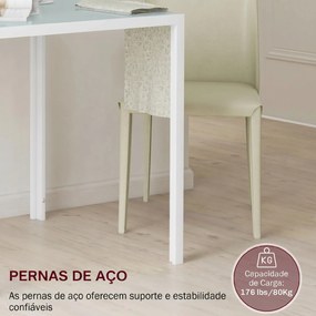 Mesa de Jantar em Vidro 75x75x75 cm, Quadrada para 4 Pessoas com Pés Metálicos (CADEIRAS NÃO INCLUIDAS), Branco