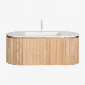 Conjunto De Móvel De Casa De Banho Suspenso Em Madeira Com Lavatório Integrado Carsone Madeira Natural & Sem Unidade Auxiliar & Sem Espelho & Branco ↑