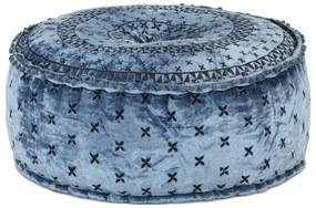 vidaXL Pufe redondo com bordado 60x25 cm veludo azul