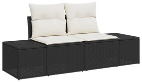 Conjunto de Sofá de Jardim de 7 Peças com Almofadas Preto Rattan Poli