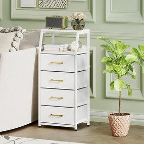 Cómoda de 4 Gavetas, 40,5 x 29 x 94 cm, Gavetas de Tecido Removíveis, Branco