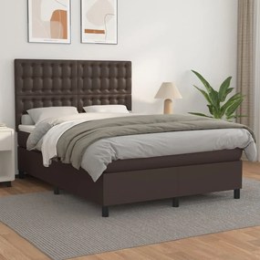 vidaXL Cama com molas/colchão 140x200 cm couro artificial castanho