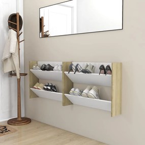 vidaXL Sapateiras de parede 2 pcs 80x18x60 cm contrapl. branco/sonoma