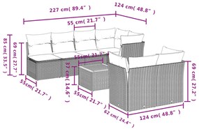 8 pcs conjunto de sofás p/ jardim com almofadões vime PE bege