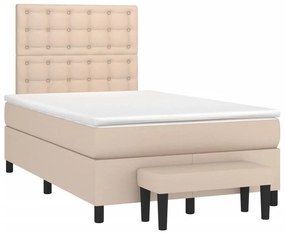 Cama boxspring c/ colchão 120x190cm couro artificial cappuccino