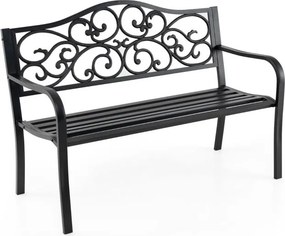 Banco de jardim 128 cm  em ferro fundido com encosto com design floral Apoio para os braços e assento com ripas Preto
