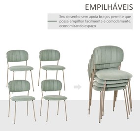 Conjunto de 4 Cadeiras de Sala de Jantar Empilháveis com Pés de Metal Estilo Moderno Nórdico para Cozinha Bar Restaurante Carga Máx. 100kg 49,5x55x81cm Verde