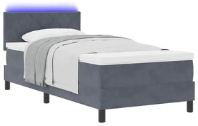 Cama Box Spring com Colchão &amp; LED Cinza Escuro 90x200 cm Veludo