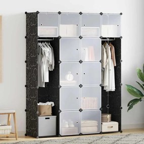 Armário plástico modular 14 gavetas 37x146x180,5cm preto branco