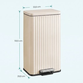 Caixote do lixo de cozinha com tampa 33,6 x 29,8 x 59,5 cm, fecho suave e cesto interior removível, 30 L, bege