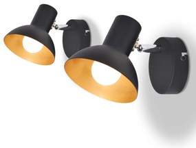 Candeeiros de parede 2 pcs p/ 2 lâmpadas E27 preto e dourado