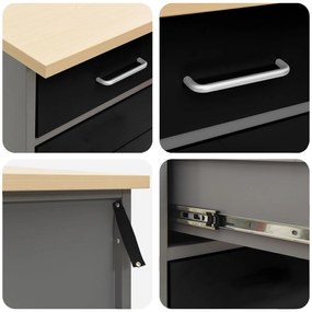 Conjunto de Armários e Mesa de Trabalho em 3 Peças VidaXL Preto em Mad