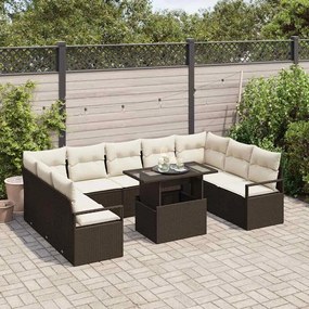 Conjunto de Sofá de Jardim vidaXL 10 Peças com Almofadas Castanho Poli
