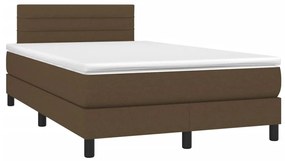 Cama box spring c/ colchão/LED 120x200cm tecido castanho-escuro