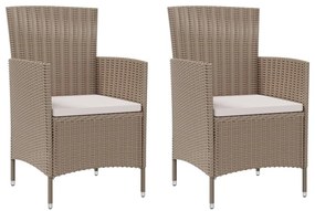 vidaXL Cadeiras de jardim com almofadões 2 pcs vime PE bege