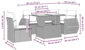 6 pcs conj. sofás jardim com almofadões vime PE cinzento-claro