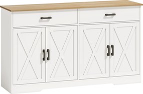 HOMCOM Aparador Buffet, 140 cm Armário de Cozinha estilo Fazenda com 2 Gavetas e 2 Armários, Branco | Aosom Portugal