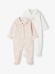 Lote de 2 pijamas "animais", em algodão bio, para bebé rosado