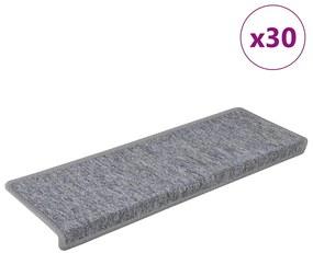 vidaXL Tapetes de escada 30 peças 65x21x4 cm cinza claro com borda retangular