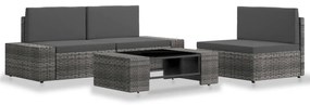 4 pcs conjunto lounge para jardim vime PE cinzento