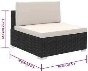 6 pcs conjunto lounge de jardim c/ almofadões vime PE preto