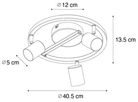 Foco de teto redondo preto GU10 50mm 3 luzes com luz de fundo - Back Up Moderno