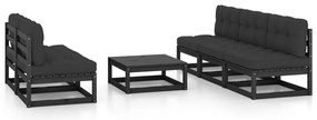 6 pcs conjunto longue de jardim c/ almofadões pinho maciço