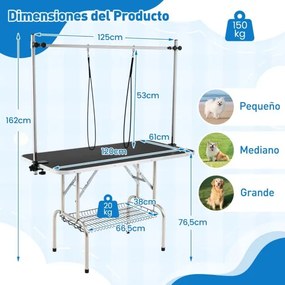 Mesa dobrável para cuidados com cães 125 x 61 x 162 cm, mesa ajustável em altura para cuidados com animais de estimação, mesa de corte preta.