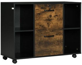 Vinsetto Armário Impressora Móvel com Rodas 2 Gavetas Fechadura Prateleiras Funcional 90x35x68,5 cm Castanho Rústico Preto | Aosom Portugal