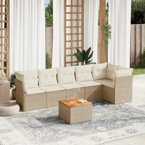 7 pcs conjunto de sofás p/ jardim com almofadões vime PE bege